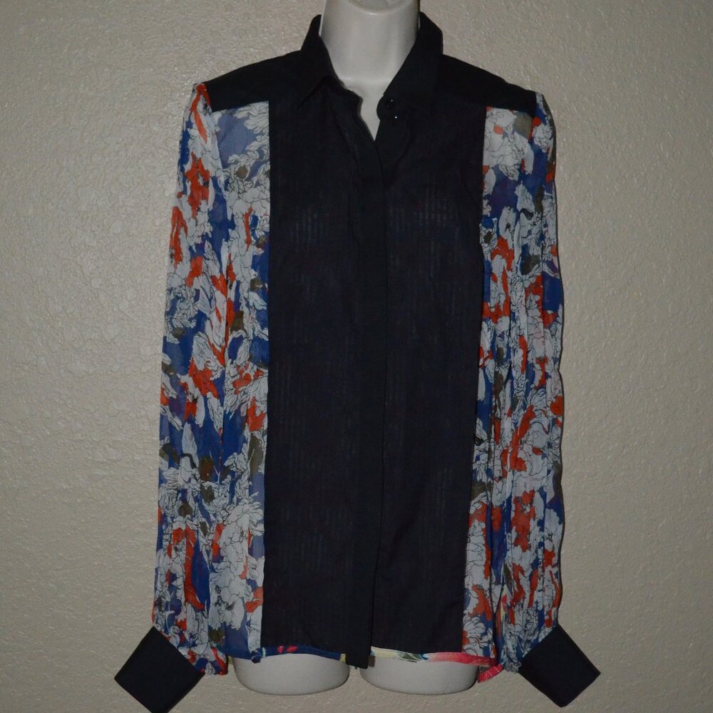 NWOT $598 Sz 38 XS Barbara Bui Red Blue Black Tuxedo Front Long Sleeve B…